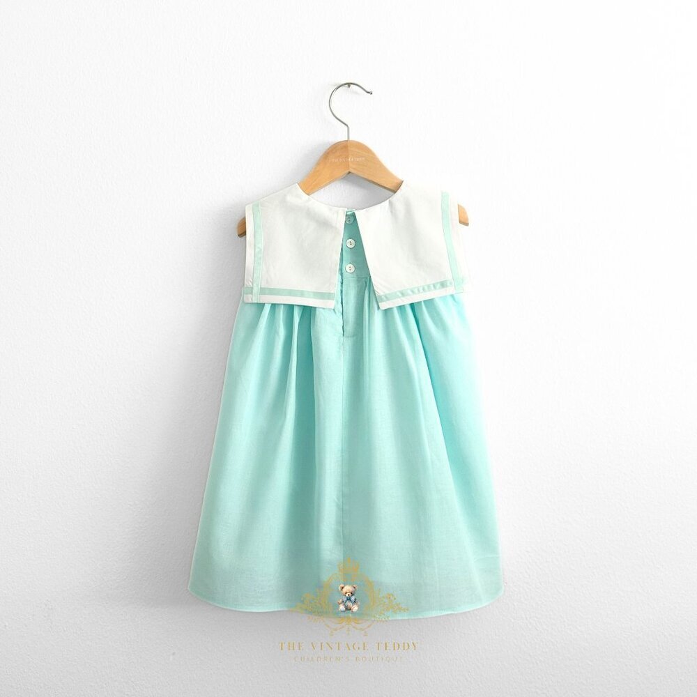 NWT Pretty Girls Sailor Dress & Hair Bow Accessories Nautical Sleeveless Aqua 2T - Picture 2 of 5